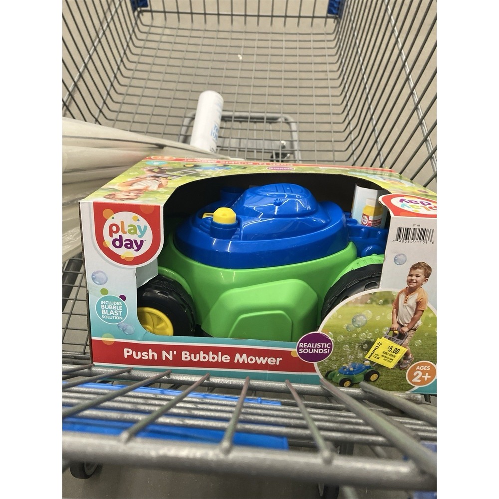Play Day Push N Bubble Mower Toy with Realistic Sounds! & 4oz Bubble Solution